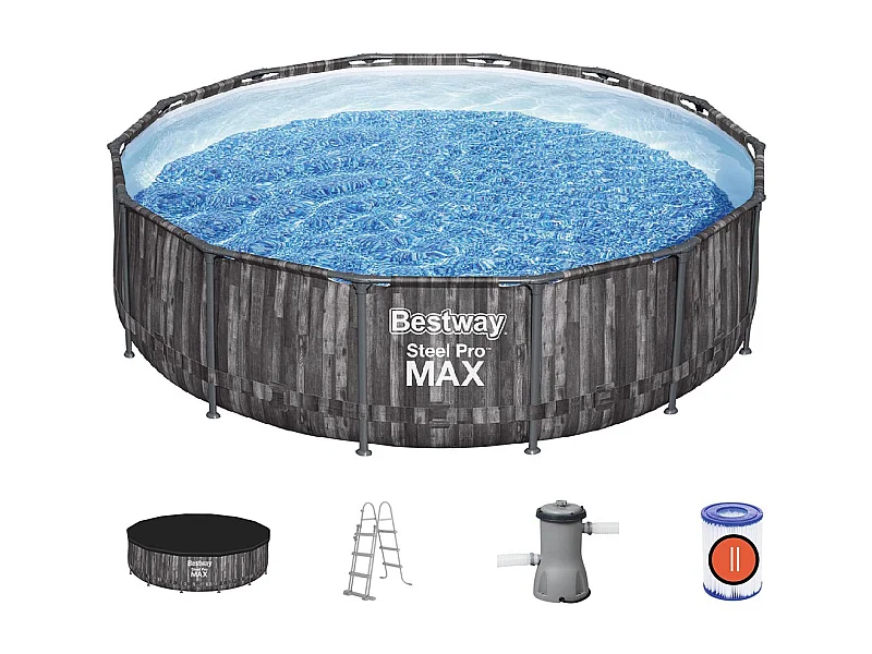 Piscine tubulaire Steel Pro Max décor bois ronde 4,27 x 1,07 m - Bestway