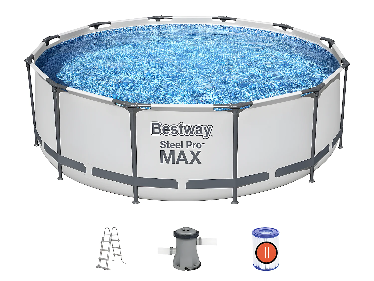 Piscina Desmontable Tubular Bestway Steel Pro Max 366x100 cm con Depuradora Cartucho 2.006 L/H y Escalera