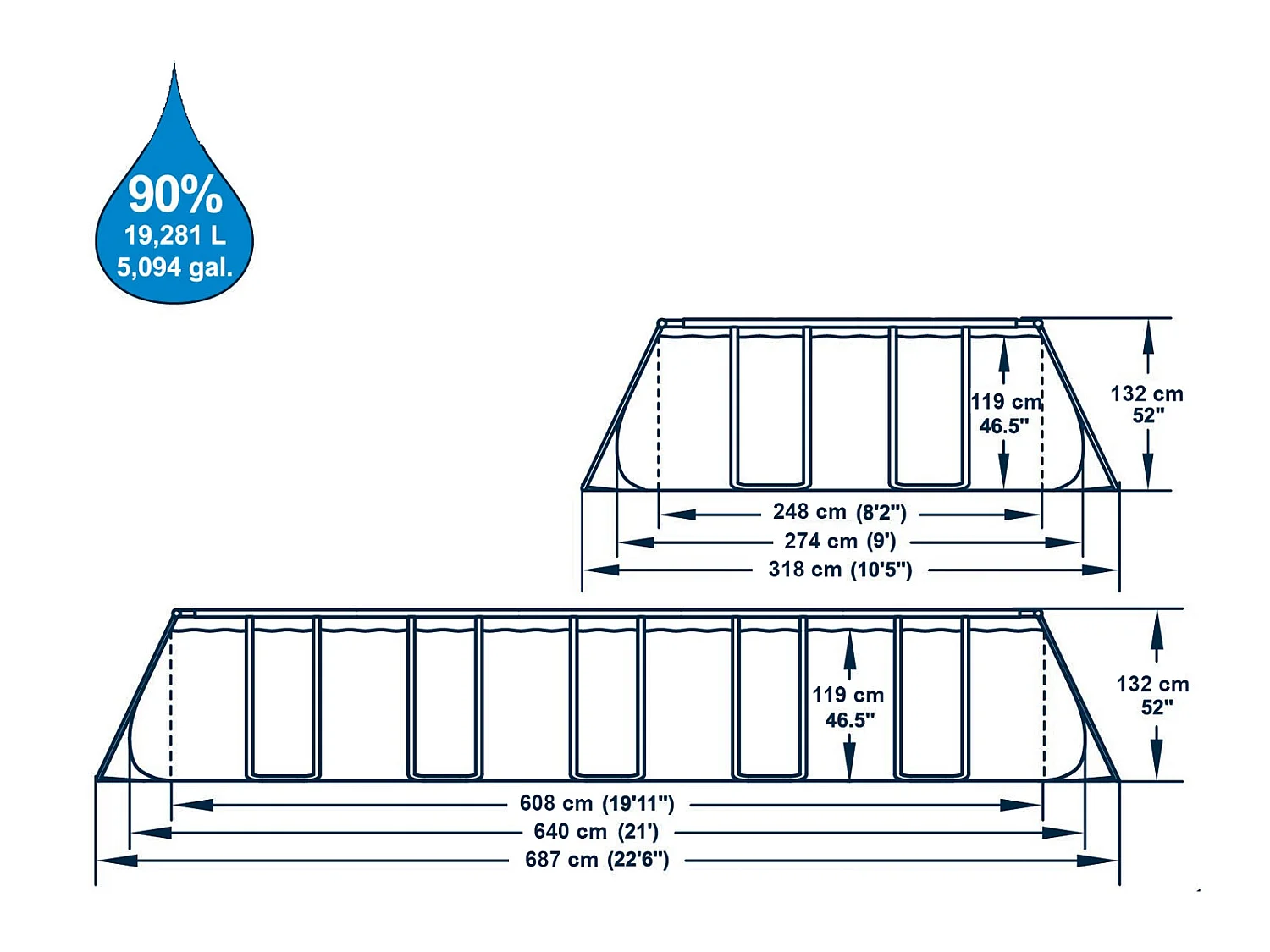 Piscine Hors-sol Tubulaire Bestway Power Steel 640x274x132 cm Épurateur à Cartouche de 5 678 L/H Bâche et Échelle