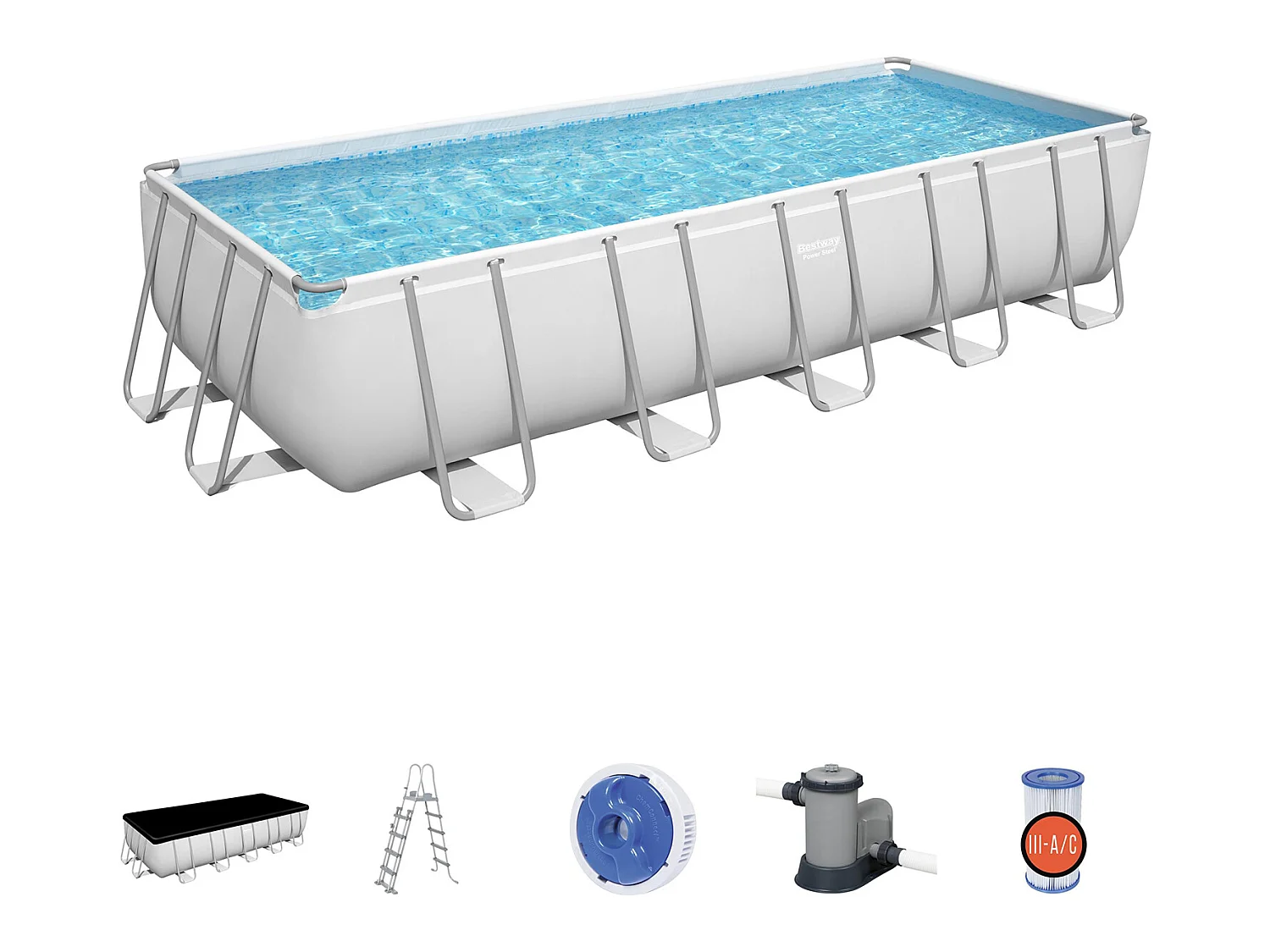 Piscine Hors-sol Tubulaire Bestway Power Steel 640x274x132 cm Épurateur à Cartouche de 5 678 L/H Bâche et Échelle