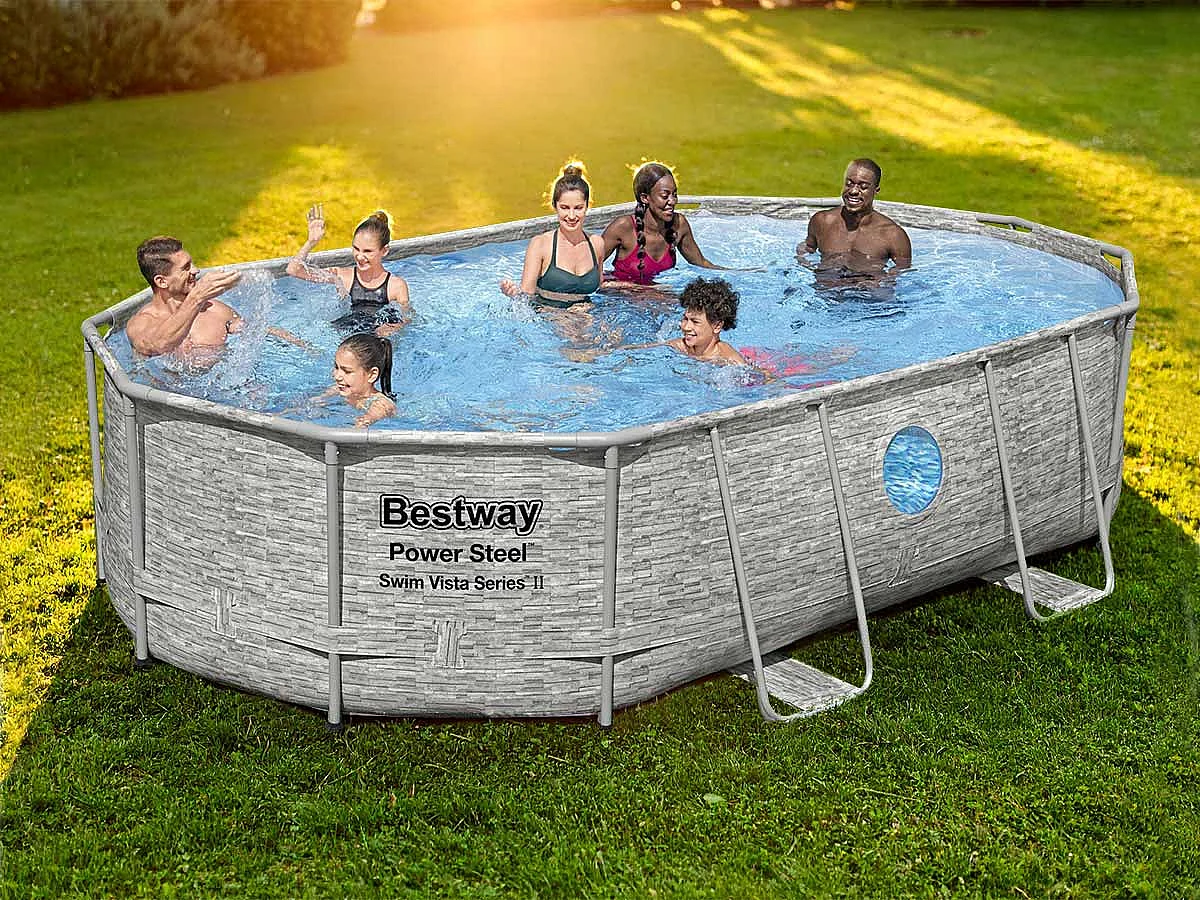 Piscine tubulaire Power Steel SwimVista avec hublots ovale 4,88 x 3,05 x 1,07 m - Bestway
