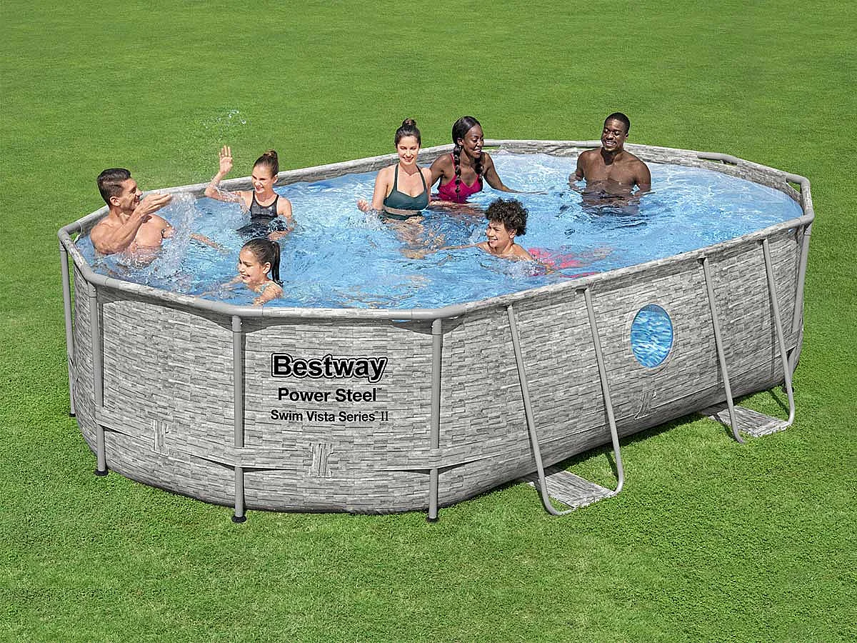 Piscine tubulaire Power Steel SwimVista avec hublots ovale 4,88 x 3,05 x 1,07 m - Bestway
