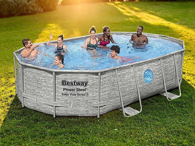 Piscine tubulaire Power Steel SwimVista avec hublots ovale 4,88 x 3,05 x 1,07 m - Bestway
