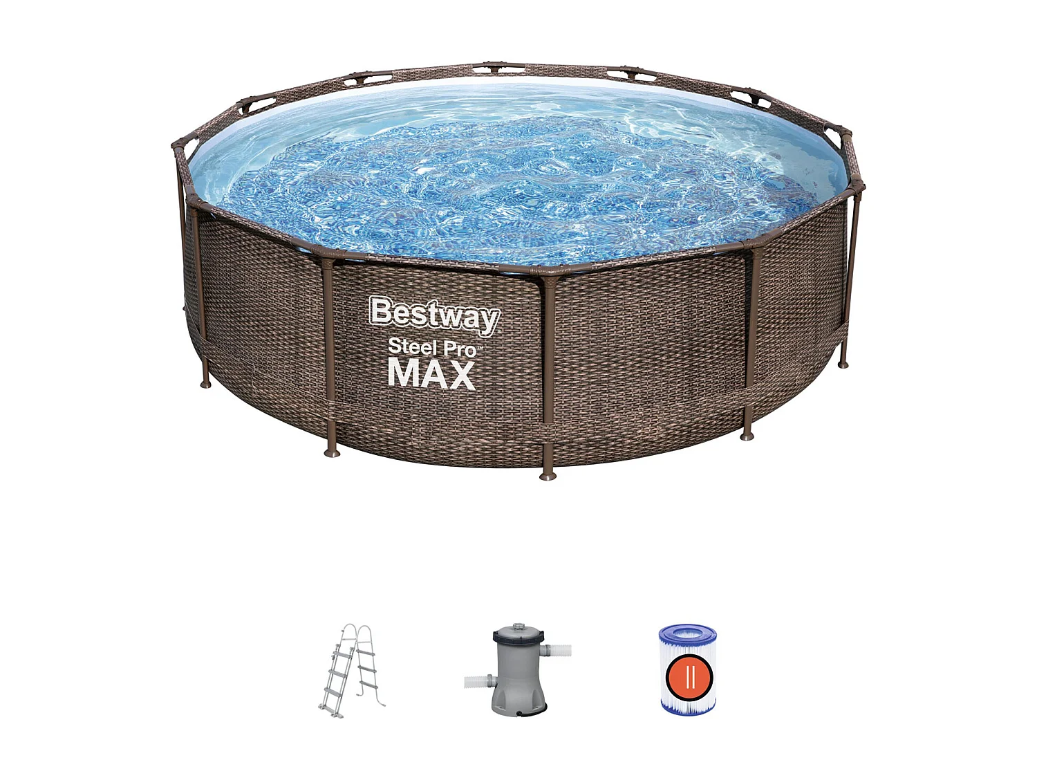 Piscine Hors-Sol Tubulaire Bestway Steel Pro Max Imitation Rotin 366x100 cm Épurateur à Cartouche de 2 006 L/H Échelle