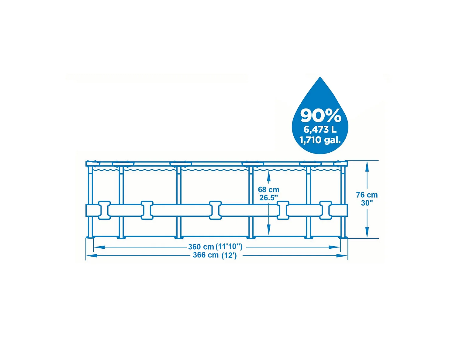 Piscine Hors-sol Tubulaire Bestway Steel Pro Max 366x76 cm Épurateur à Cartouche de 1 249 L/H
