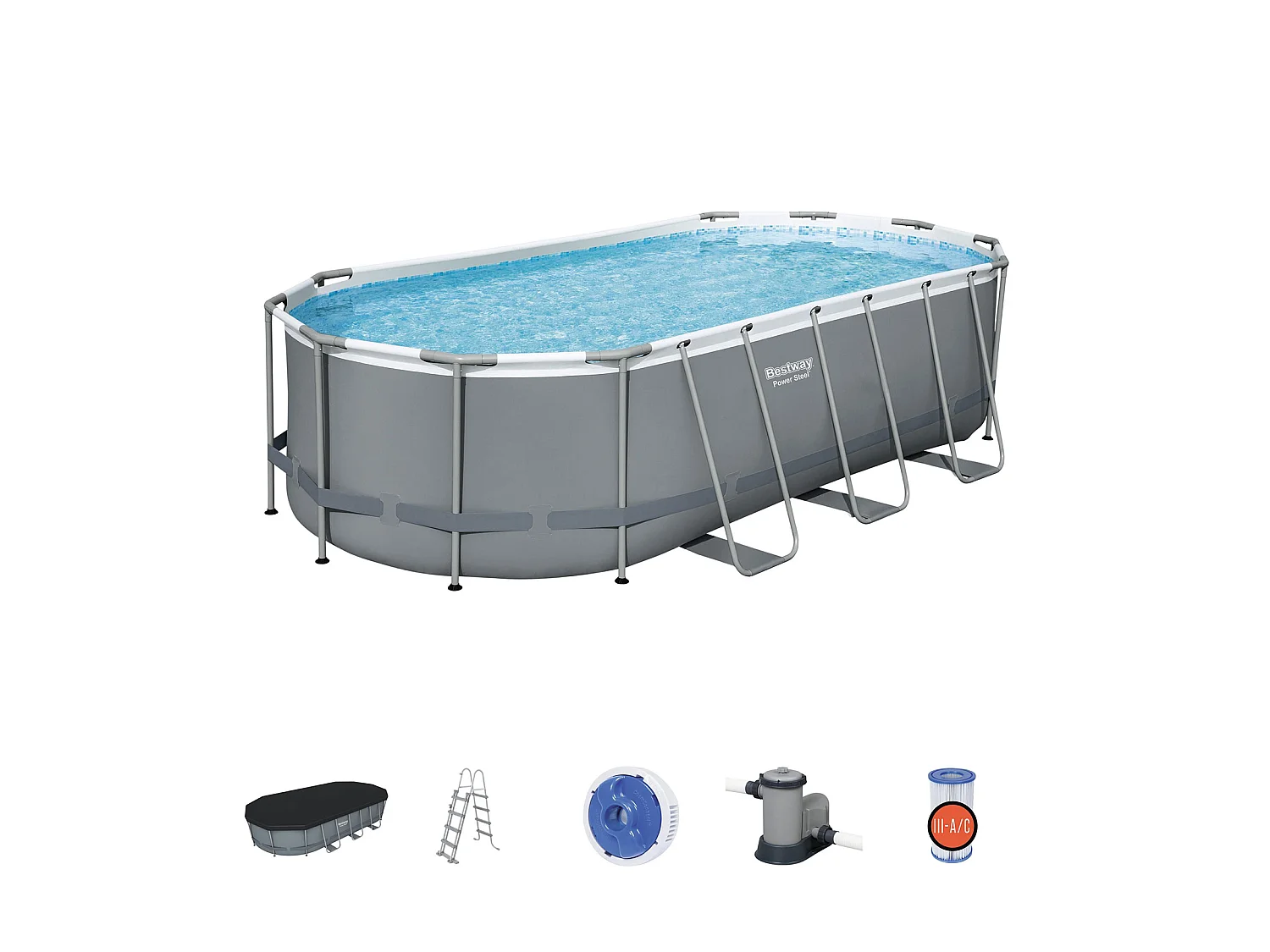 Piscine Hors-sol Tubulaire Bestway Power Steel Ovale 549x274x122 cm Épurateur à Cartouche de 5 678 L/H Bâche et Échelle