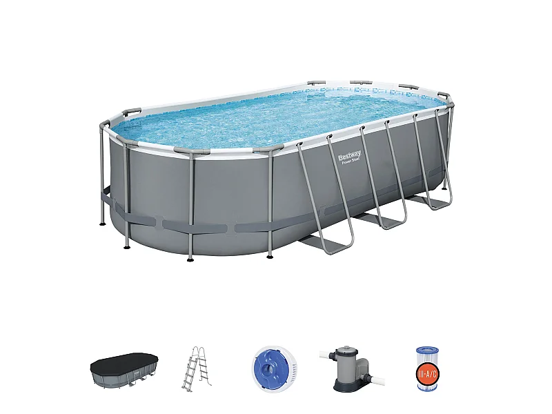 Piscina Desmontable Tubular Bestway Power Steel Oval 549x274x122 cm con Depuradora Cartucho 5.678 L/H con Cobertor y Escalera