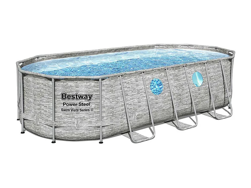 Piscine tubulaire Power Steel SwimVista avec hublots ovale 5,49 x 2,74 x 1,22 m - Bestway