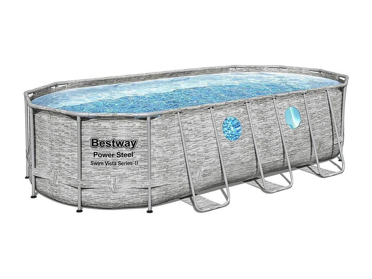 Piscine tubulaire Power Steel SwimVista avec hublots ovale 5,49 x 2,74 x 1,22 m - Bestway