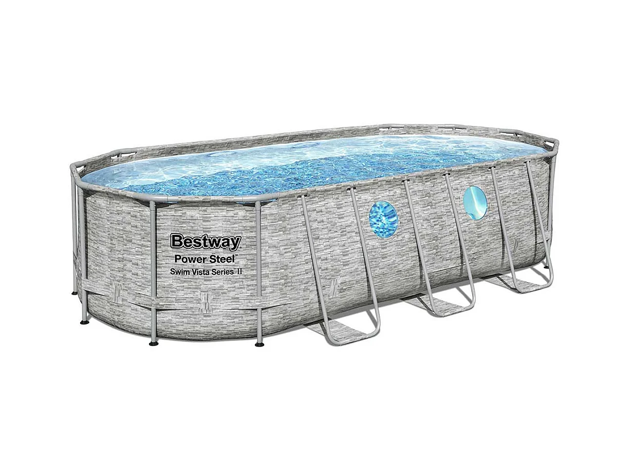 Piscine tubulaire Power Steel SwimVista avec hublots ovale 5,49 x 2,74 x 1,22 m - Bestway