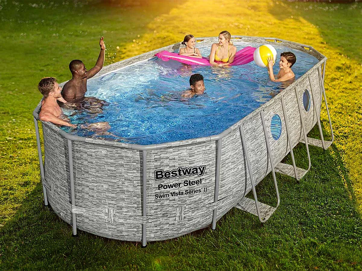 Piscine tubulaire Power Steel SwimVista avec hublots ovale 5,49 x 2,74 x 1,22 m - Bestway