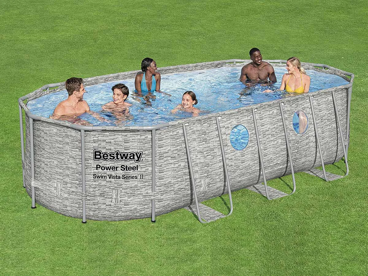 Piscine tubulaire Power Steel SwimVista avec hublots ovale 5,49 x 2,74 x 1,22 m - Bestway
