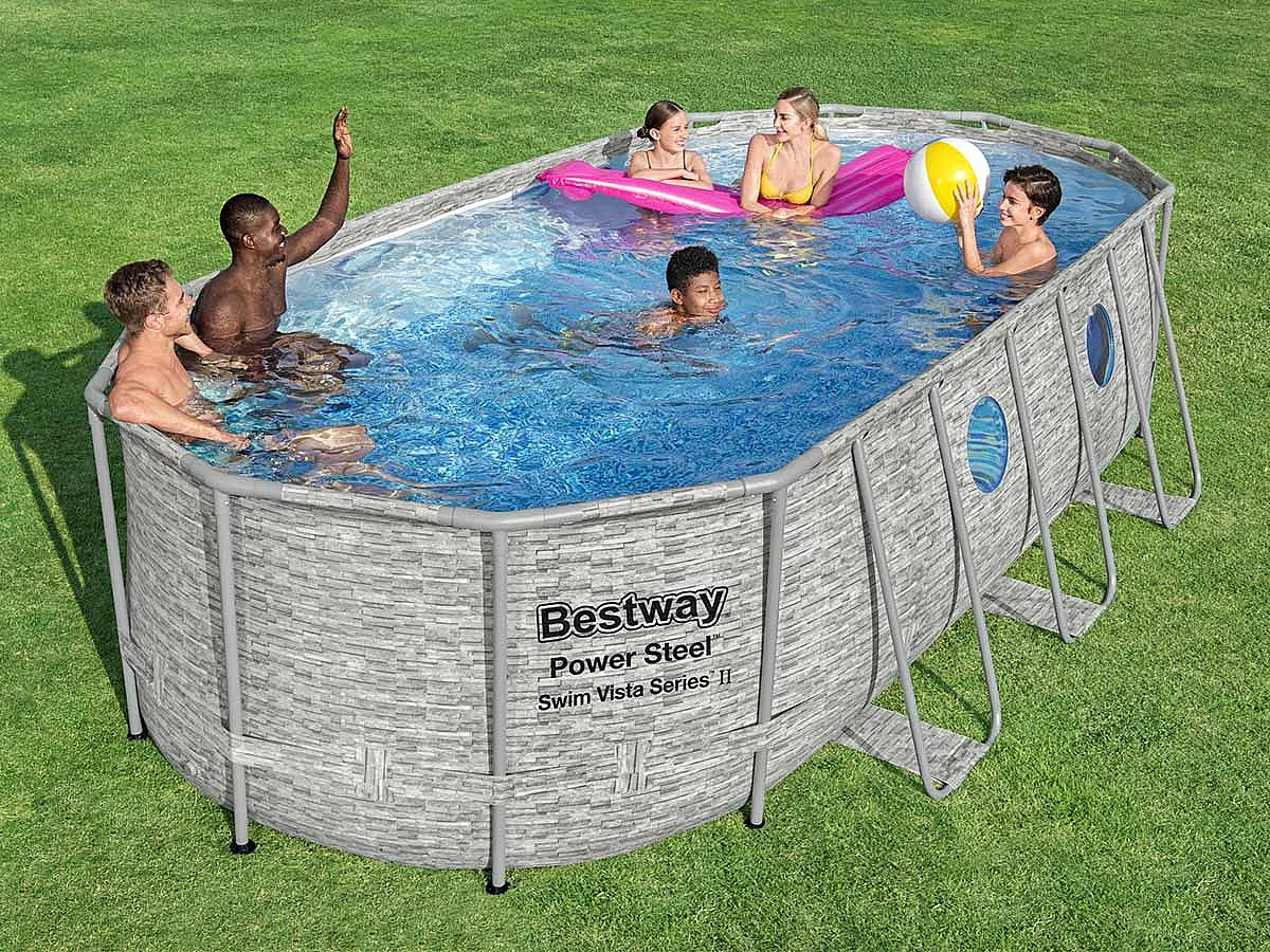 Piscine tubulaire Power Steel SwimVista avec hublots ovale 5,49 x 2,74 x 1,22 m - Bestway