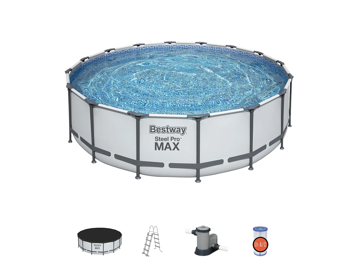 Piscine Hors-sol Tubulaire Bestway Steel Pro Max 488x122 cm Épurateur à Cartouche de 5 678 L/H Bâche et Échelle