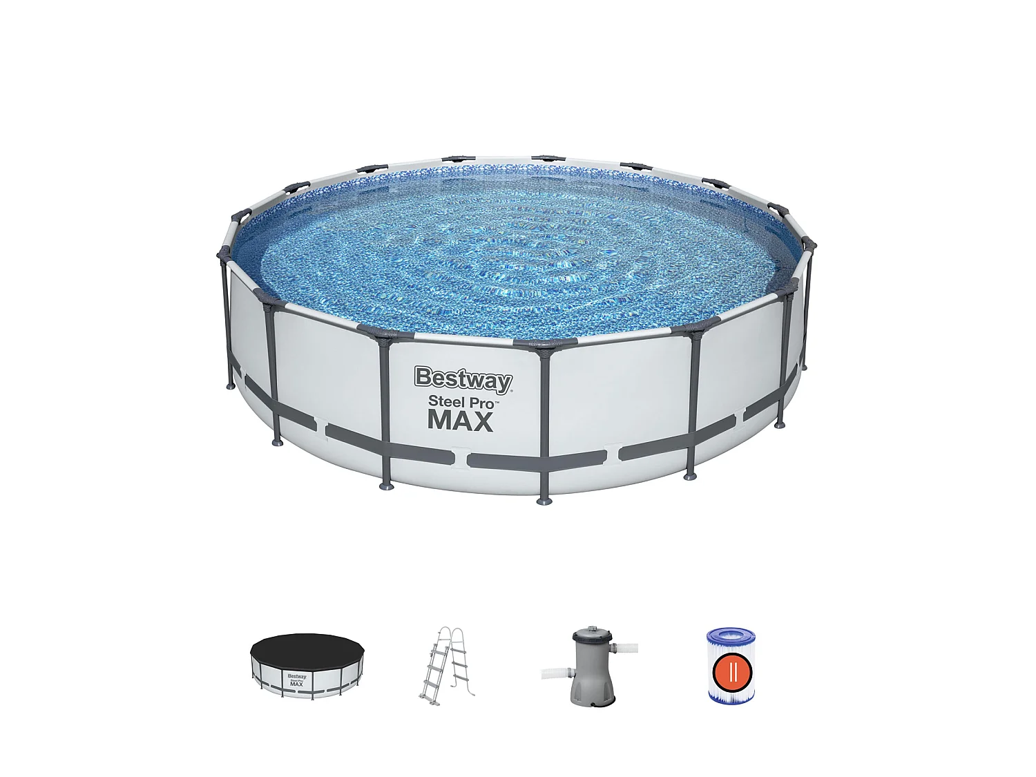 Piscine Hors-sol Tubulaire Bestway Steel Pro Max 457x107 cm Épurateur à Cartouche de 3 028 L/H Bâche et Échelle