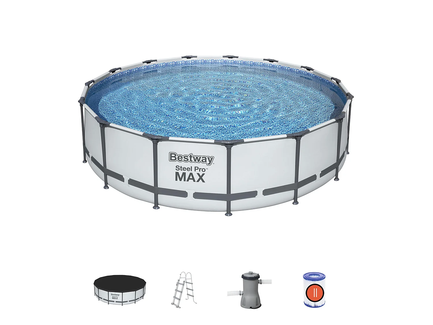 Piscine Hors-sol Tubulaire Bestway Steel Pro Max 457x107 cm Épurateur à Cartouche de 3 028 L/H Bâche et Échelle