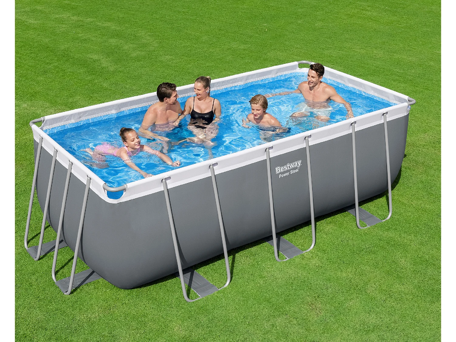 Piscine Tubulaire Rectangulaire Bestway Power Steel 412x201x122cm Filtre à Cartouche Échelle et Distributeur de Produits
