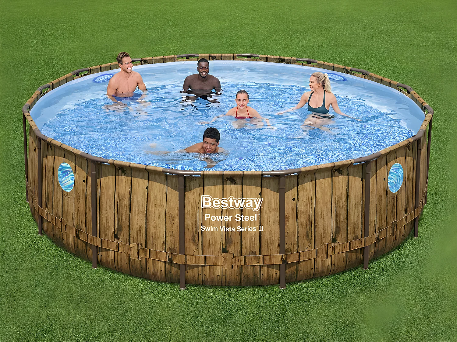 Piscine tubulaire Power Steel SwimVista avec hublots ronde 4,88 x 1,22 m - Bestway