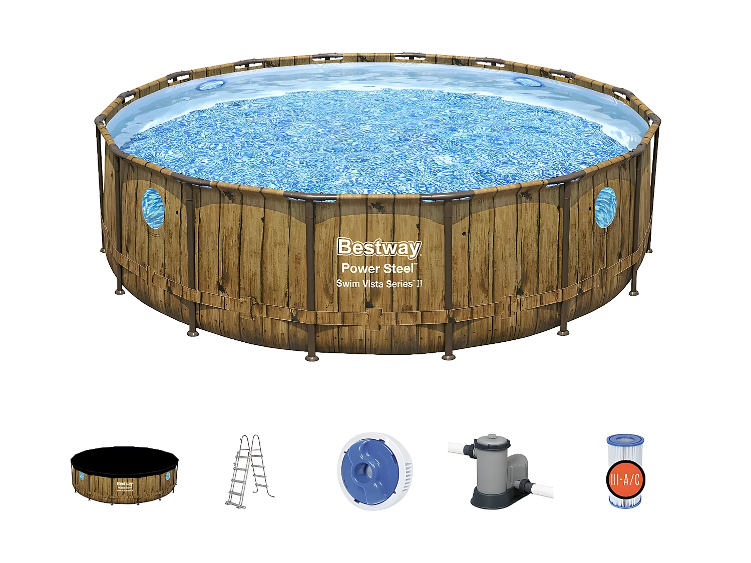 Piscine tubulaire Power Steel SwimVista avec hublots ronde 4,88 x 1,22 m - Bestway