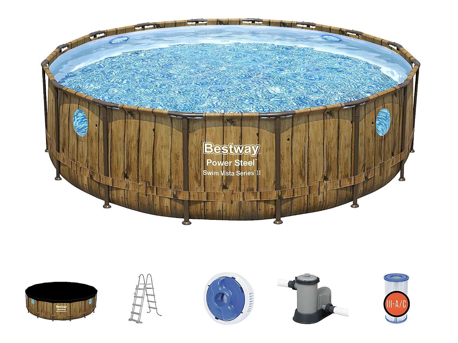 Piscine tubulaire Power Steel SwimVista avec hublots ronde 4,88 x 1,22 m - Bestway