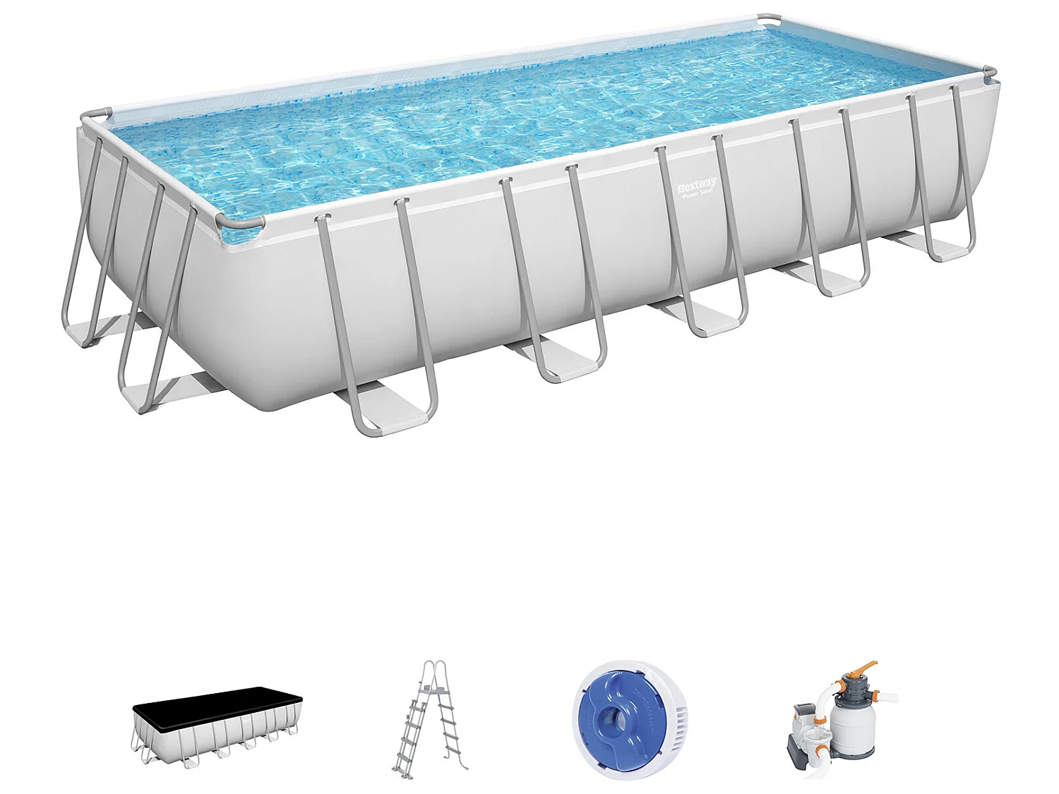 Piscina Desmontable Tubular Bestway Power Steel 640x274x132 cm Depuradora de Arena 5.678 L/H con Cobertor y Escalera