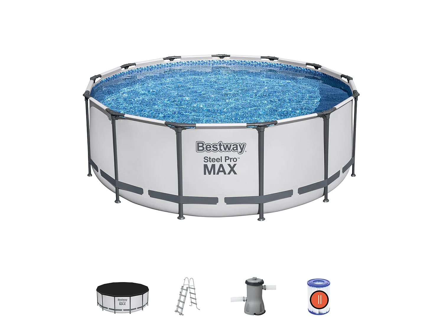 Piscina Desmontable Tubular Bestway Steel Pro Max 396x122 cm Con Depuradora de Cartucho de 3.028 L/H Cobertor y Escalera