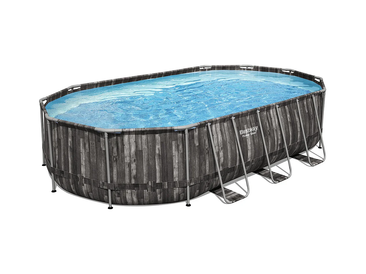 Piscine tubulaire Power Steel décor bois ovale 6,10 x 3,66 x 1,22 m - Bestway
