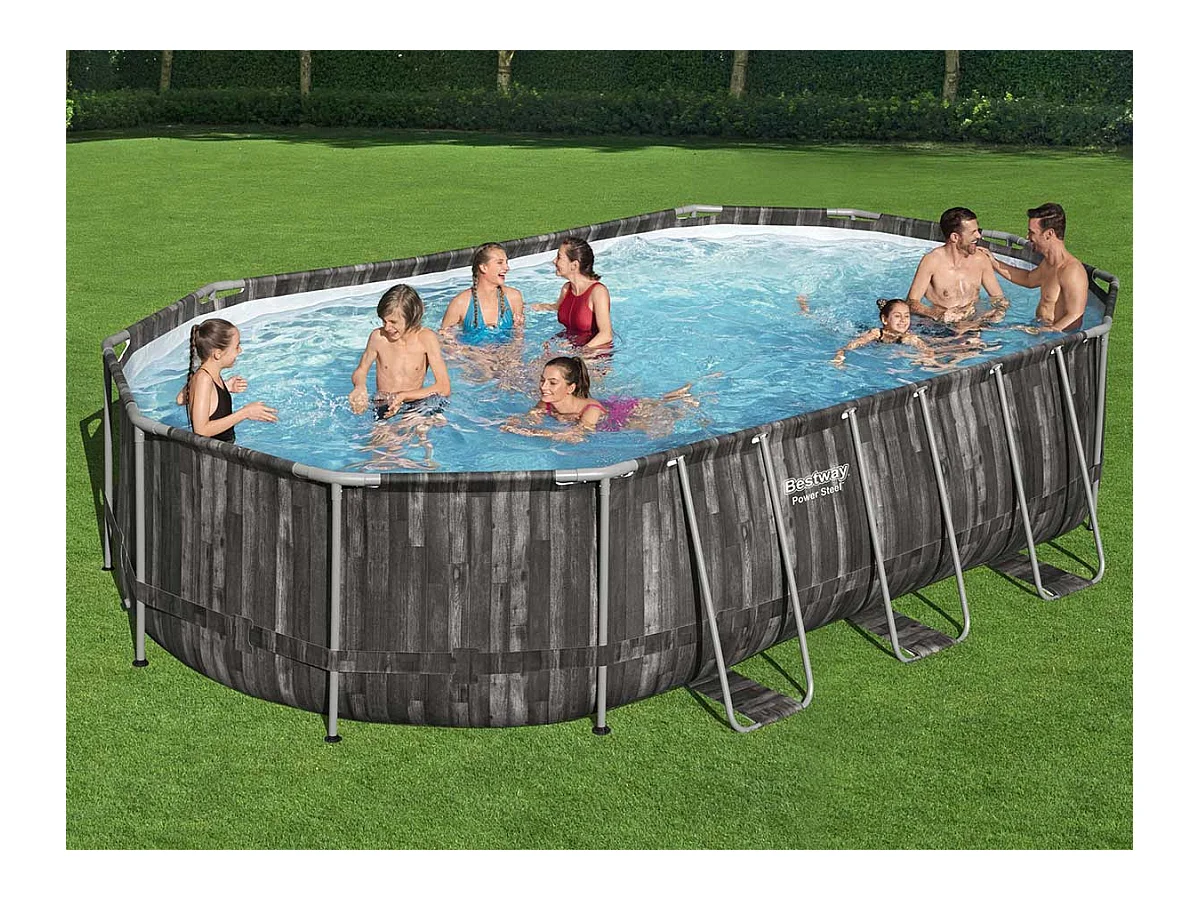 Piscine tubulaire Power Steel décor bois ovale 6,10 x 3,66 x 1,22 m - Bestway