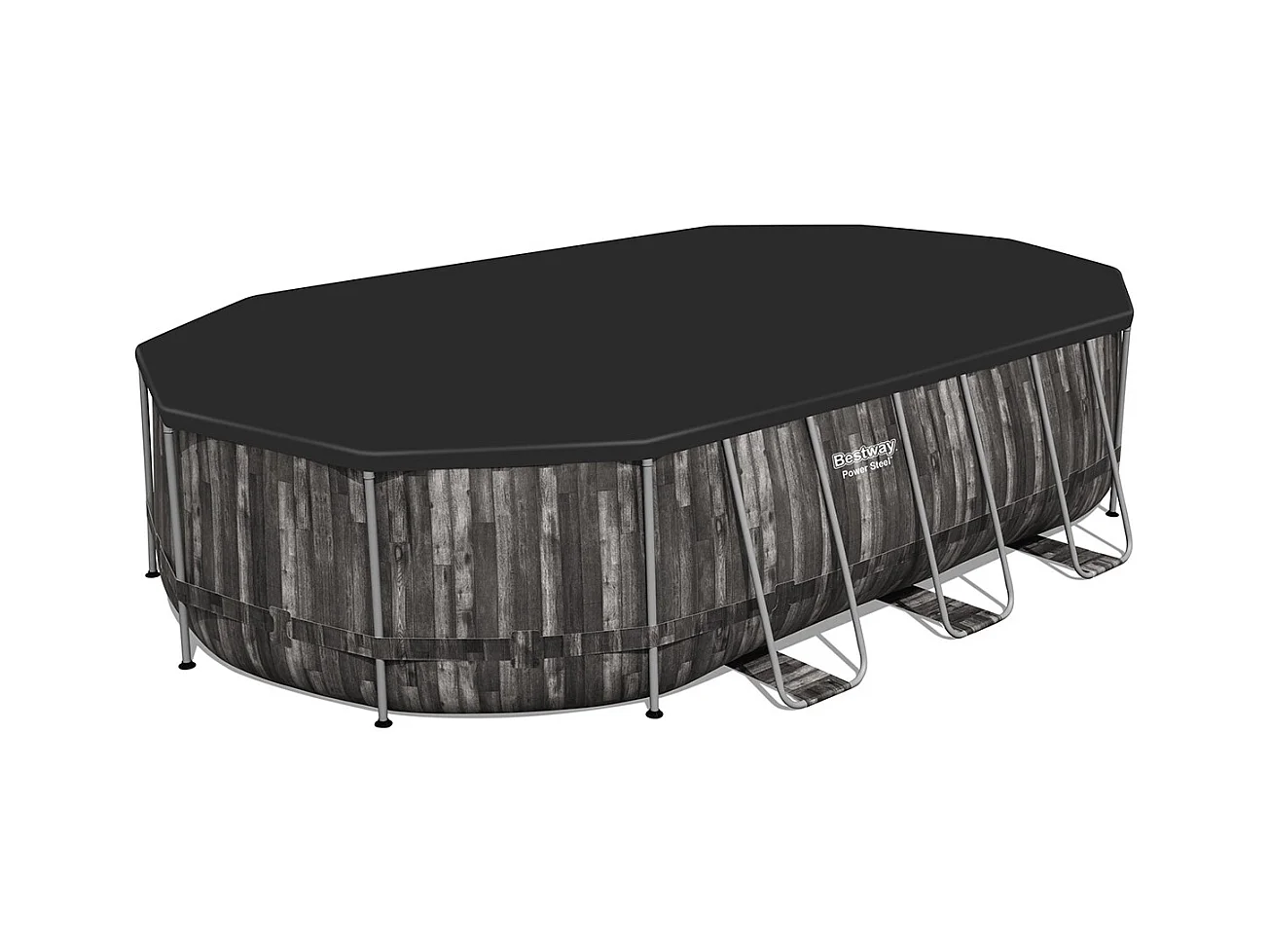 Piscine tubulaire Power Steel décor bois ovale 6,10 x 3,66 x 1,22 m - Bestway