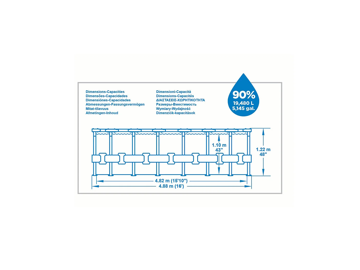 Piscina Desmontable Tubular Bestway Steel Pro Max Diseño Piedra Ø488x122 cm Depuradora Cartucho 5.678 L/H Cobertor y Escalera