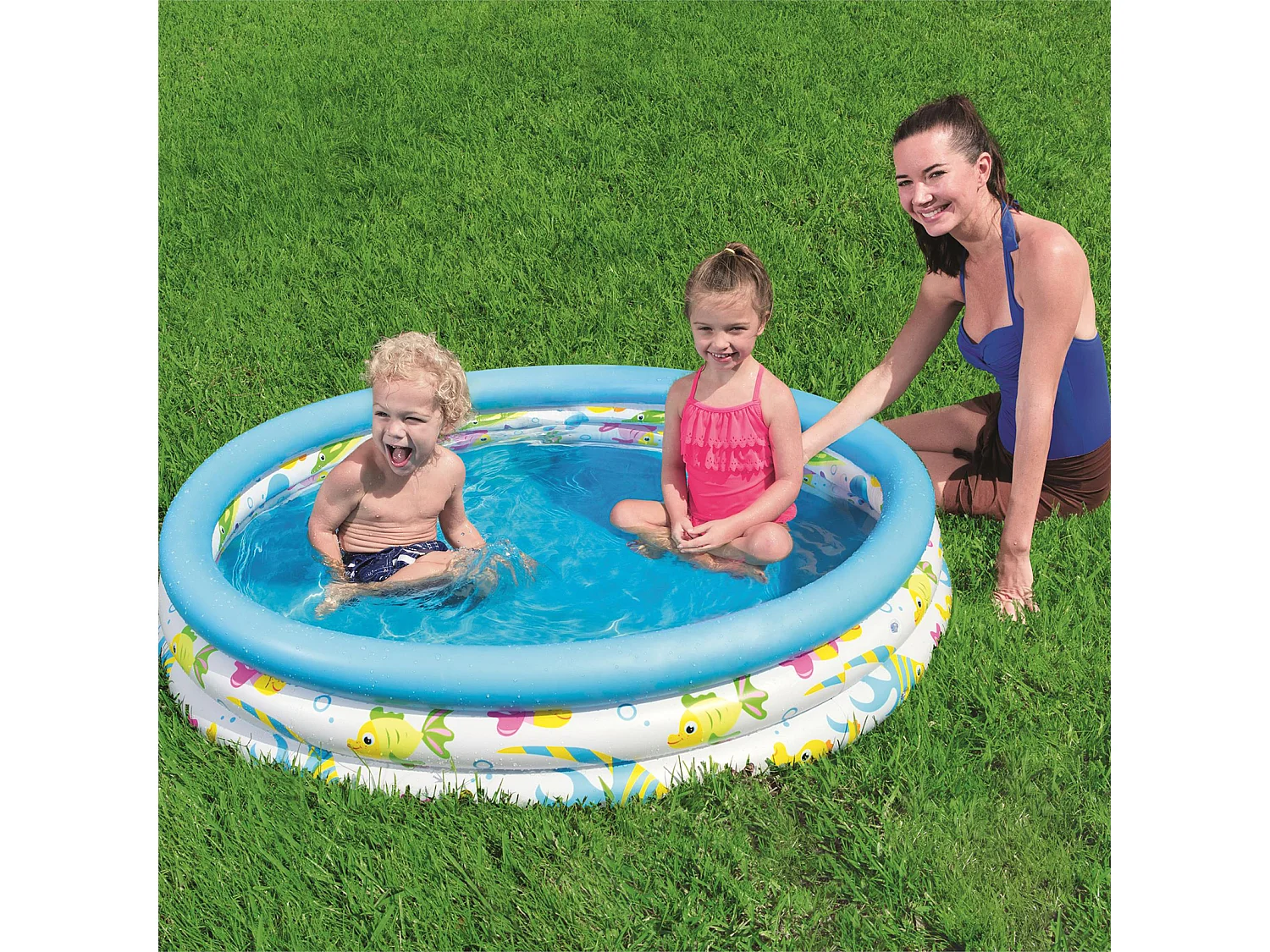Piscina Hinchable Autoportante Infantil Bestway 122x25 cm 3 Anillos Diseño Coral Rápida Instalación