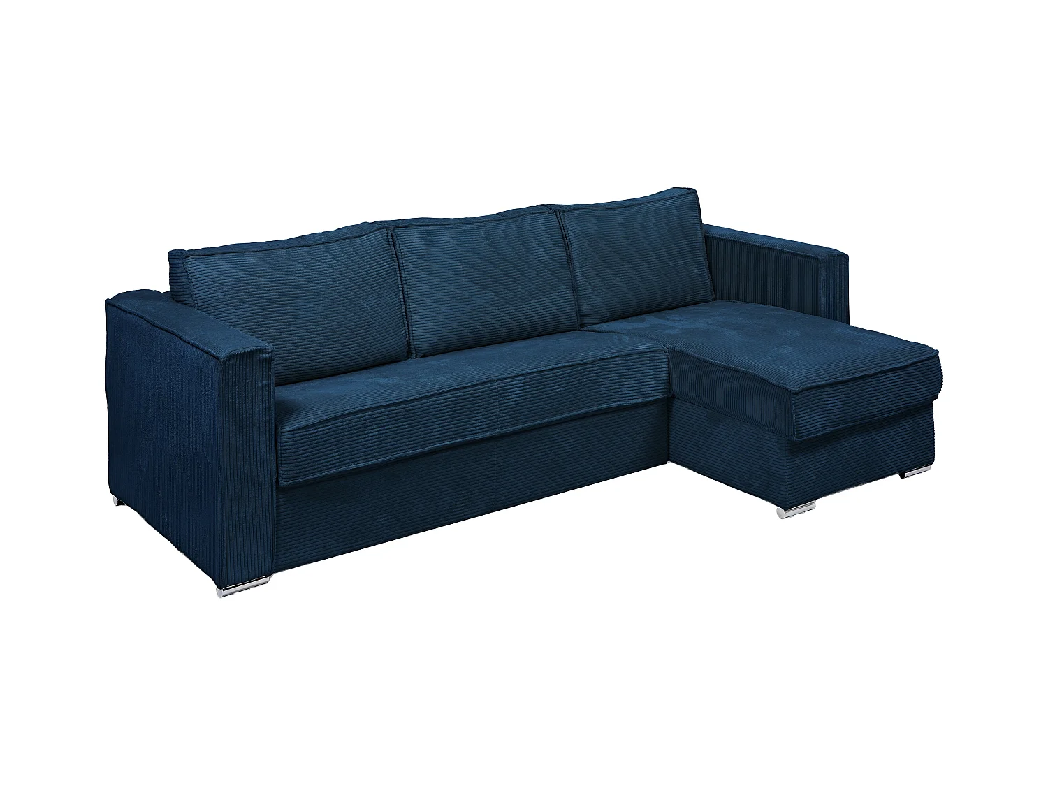 Canapé d'angle convertible express et réversible en velours côtelé bleu nuit - Couchage 160 cm - Matelas 14 cm LORETO