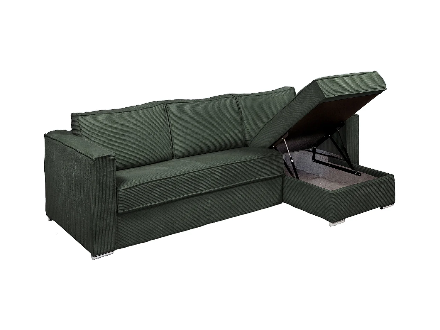 Divano letto angolare a ribalta angolo reversibile Posto letto 160 Mater. 14 in Velluto a coste Verde - LORETO