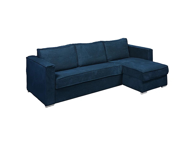 Eckschlafsofa mit Matratze - Ecke wechselbar - Cord - Dunkelblau - Liegefläche 160 cm - Matratze 18 cm - LORETO