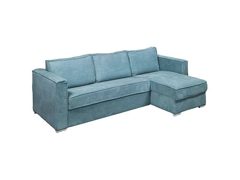 Divano letto angolare a ribalta angolo rever. Letto doghe larghe 160 Mater. 18 in Velluto Turchese - LORETO