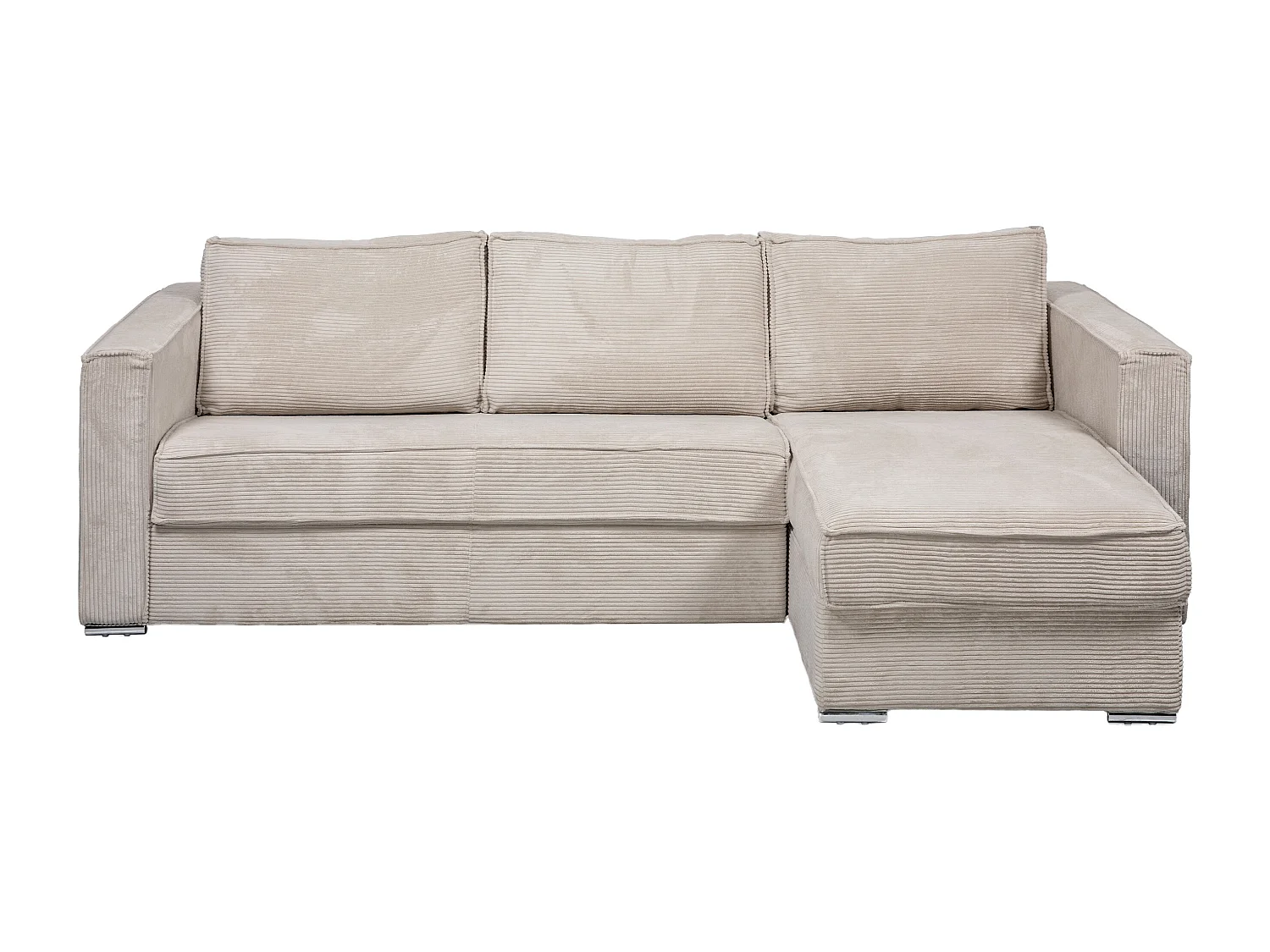 Canapé d'angle convertible express et réversible en velours côtelé beige - Couchage à lattes larges 160 cm - Matelas 18 cm LORETO