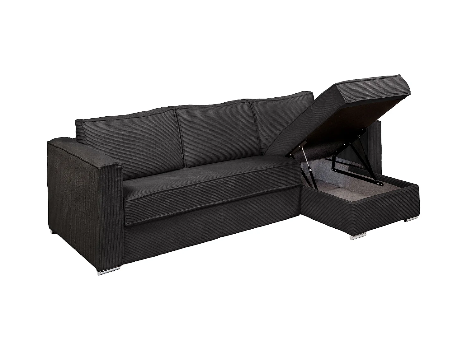 Hjørnesofa med ekspressudtrækning, vendbar, i antracitgrå fløjl med udtræk - Sovemål 160 cm - Madras 18 cm LORETO