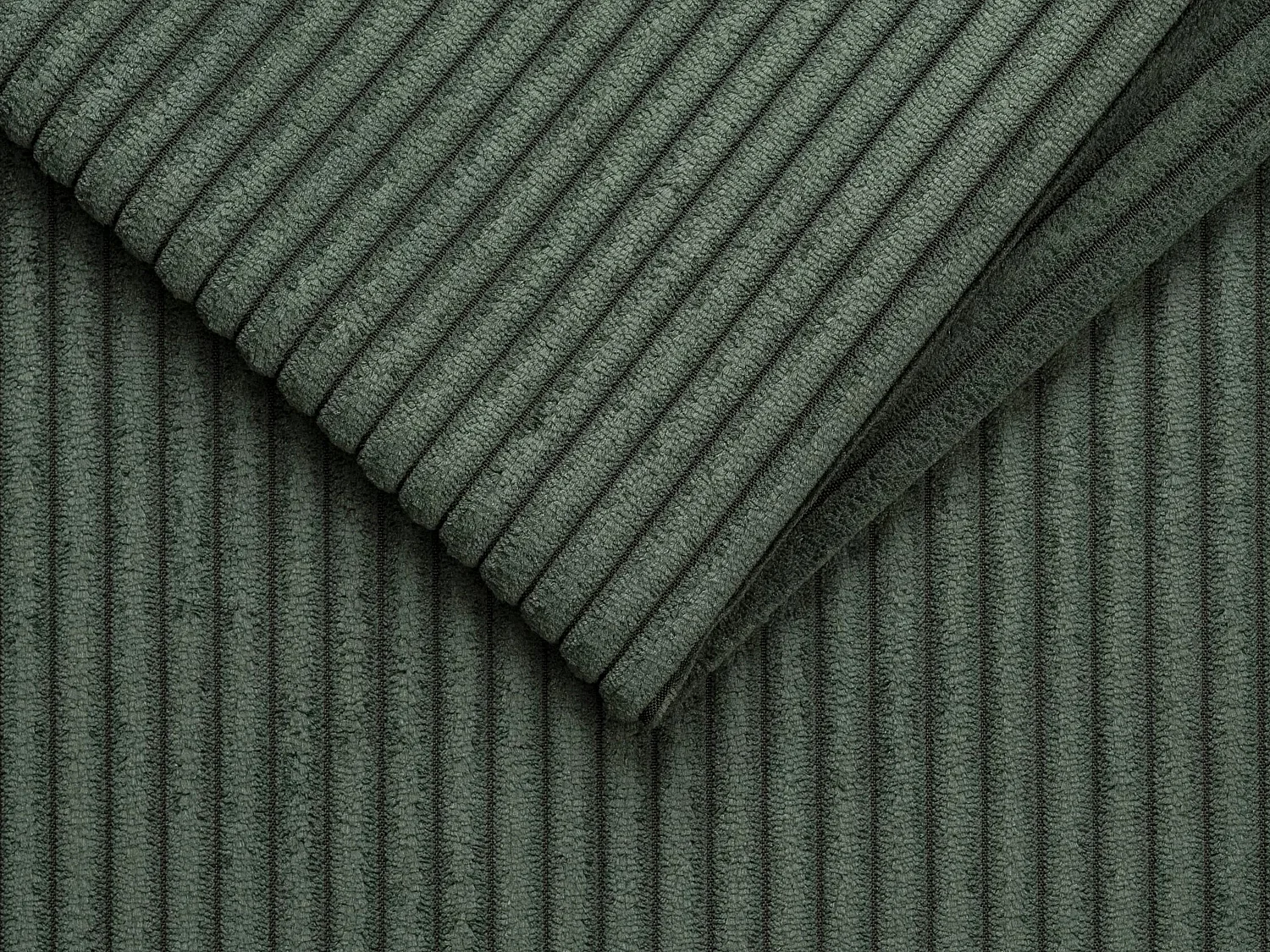 Omkeerbare express-hoekslaapbank van groen ribfluweel - Bed 160 cm - Matras 18 cm LORETO