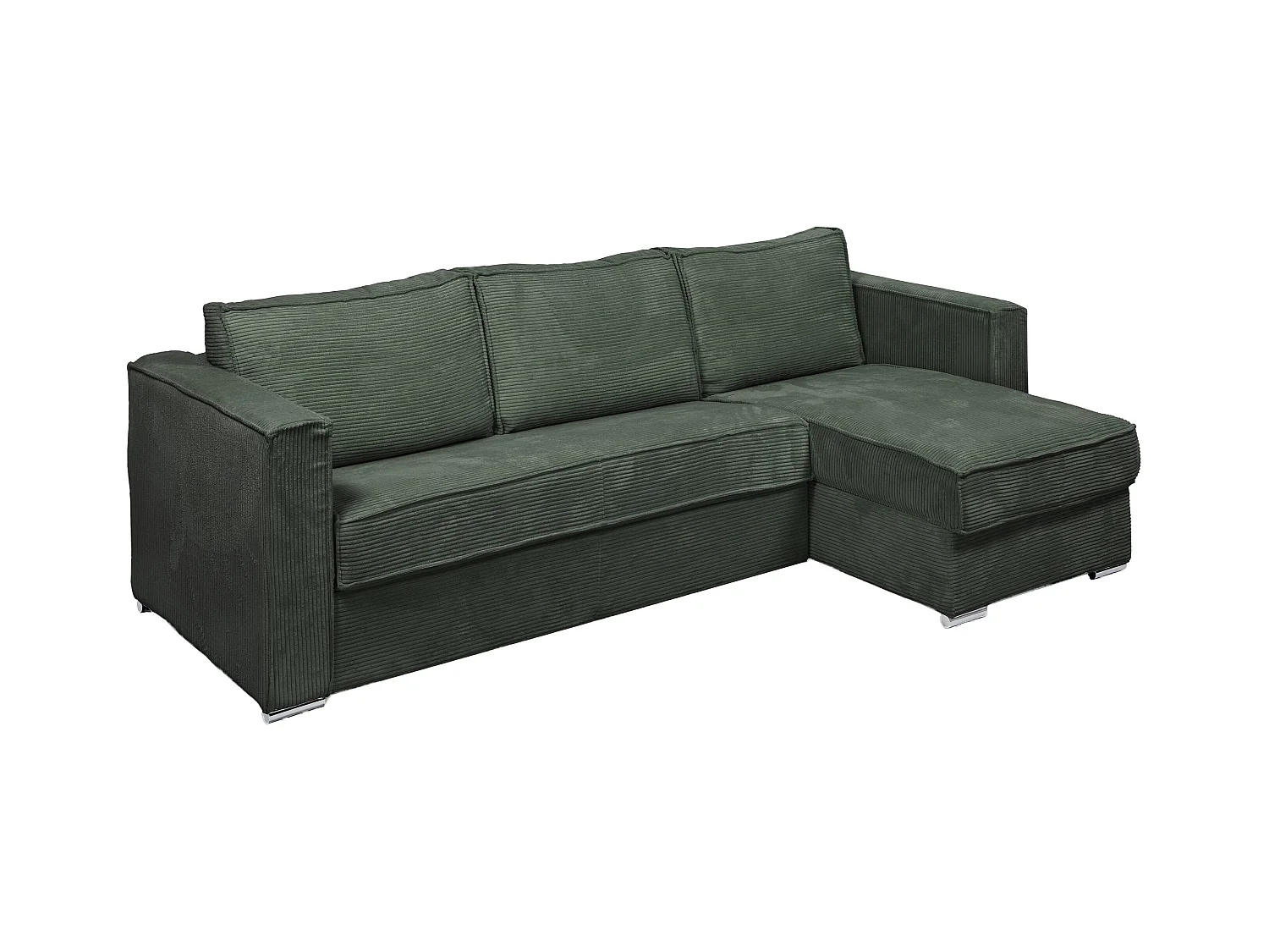 Eckschlafsofa mit Matratze - Ecke wechselbar - Cord - Grün - Liegefläche mit Lattenrost mit breiten Latten 160 cm - Matratze 18 cm - LORETO