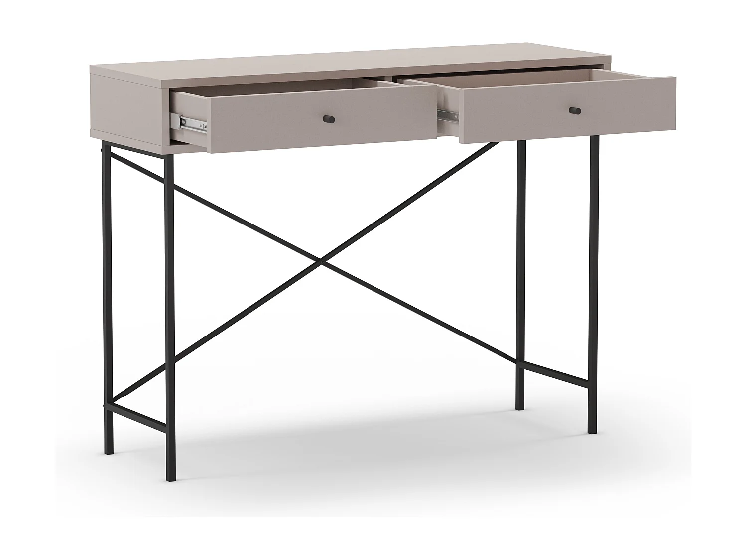 Console 2 Tiroirs Couleur moka et Pieds en Métal L110 cm - Titan