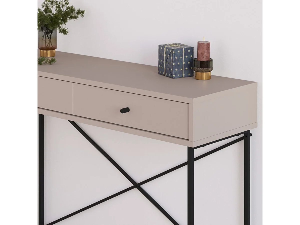 Konsole 2 Schubladen Farbe Mokka und Metallbeine L110 cm - Titan