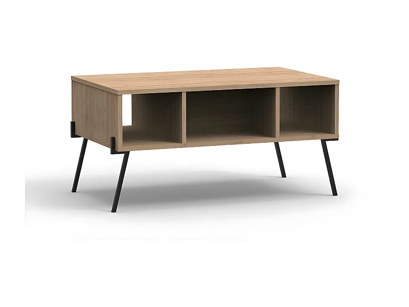 Couchtisch 1 Tür 3 Nischen und Metallfüße L100 cm - Evan