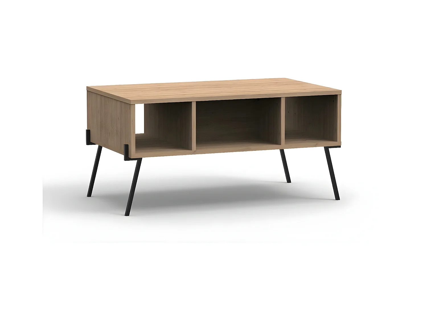 Table Basse 1 Porte 3 Niches et Pieds en Métal L100 cm - Evan