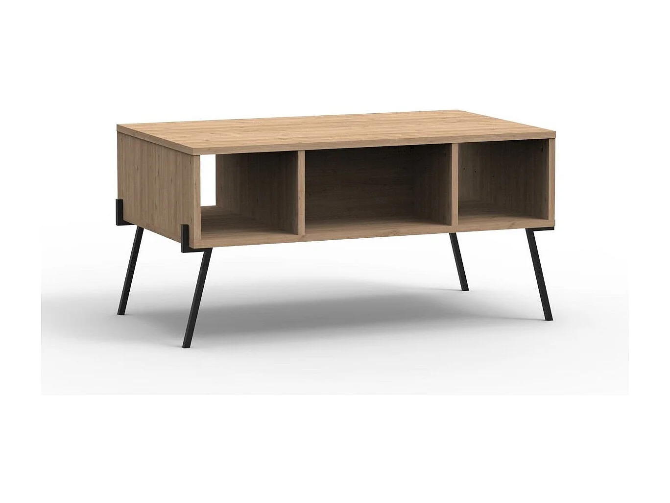Stolik kawowy 1 drzwi 3 wnęki i metalowe nogi L100 cm - Evan
