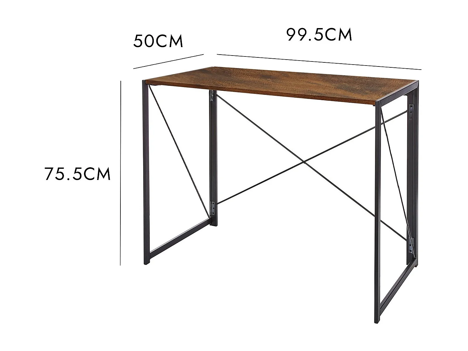 Bureau Meliana, Bureau linéaire, Bureau polyvalent, Bureau fixe peu encombrant, 50x99h76 cm, Noyer et Noir