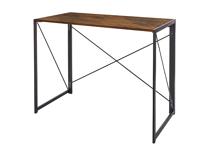 Bureau Meliana, Bureau linéaire, Bureau polyvalent, Bureau fixe peu encombrant, 50x99h76 cm, Noyer et Noir