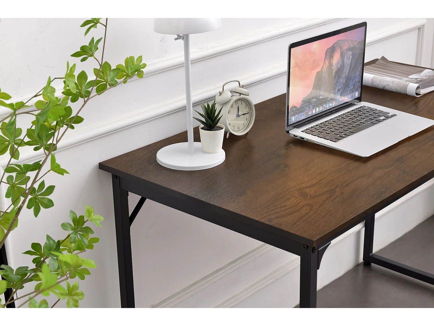 Pego bureau, Lineair bureau, Multifunctioneel bureau, Ruimtebesparende werktafel, 58x128h75 cm, Walnoot en Zwart