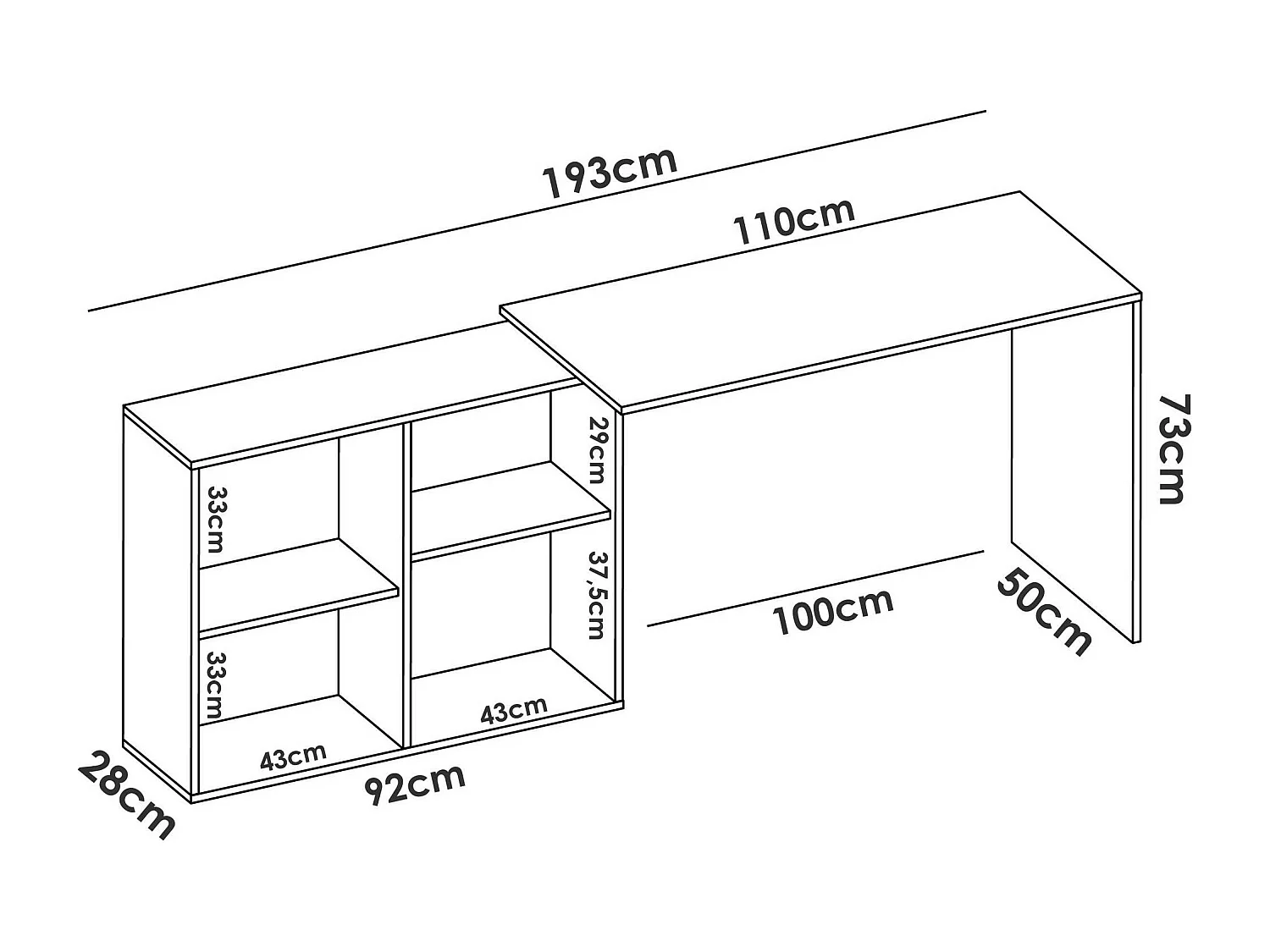 Dkea bureau, Multi-positie bureau voor kantoor of slaapkamer, Hoekstudeertafel met planken, 121x96h74 cm, Eiken