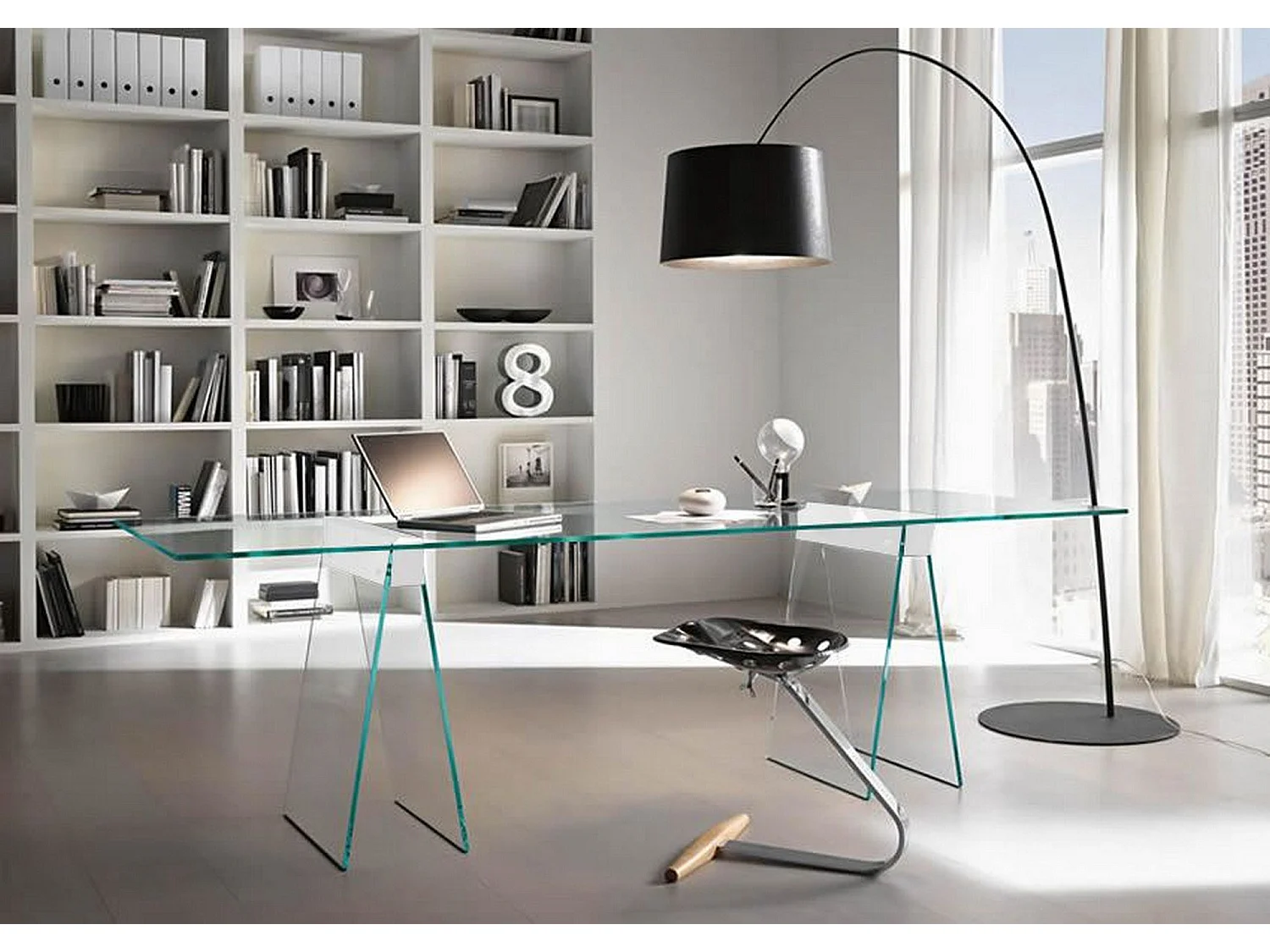 Mesa Tarazona, Mesa linear, Mesa de escritório multiuso, Mesa de trabalho que economiza espaço, 180x90h75 cm, Transparente