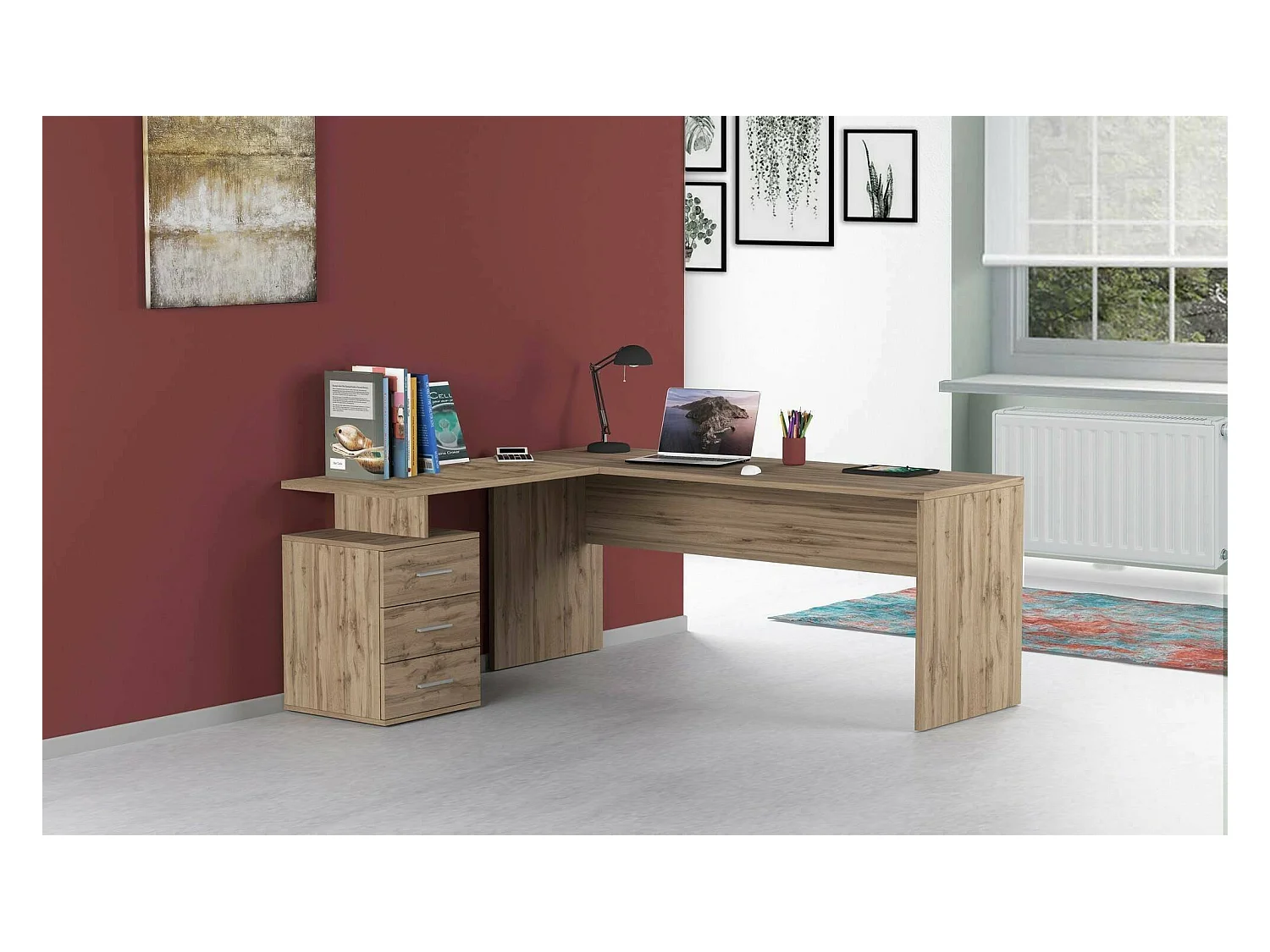 Mark Desk, Bureau PC d'angle, Table de bureau polyvalente, Bureau multi-positions peu encombrant, 100% Made in Italy, 160x60h75 cm, Chêne